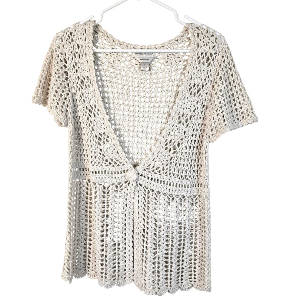 Christopher & Banks Sweater Women's S Cream Crochet Boho Chic Beachy Cottagecore